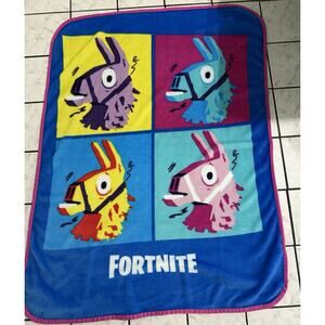 Llama Fortnite Fleece Blanket Throw Travel Blue Pink Yellow Soft 37”x 48”